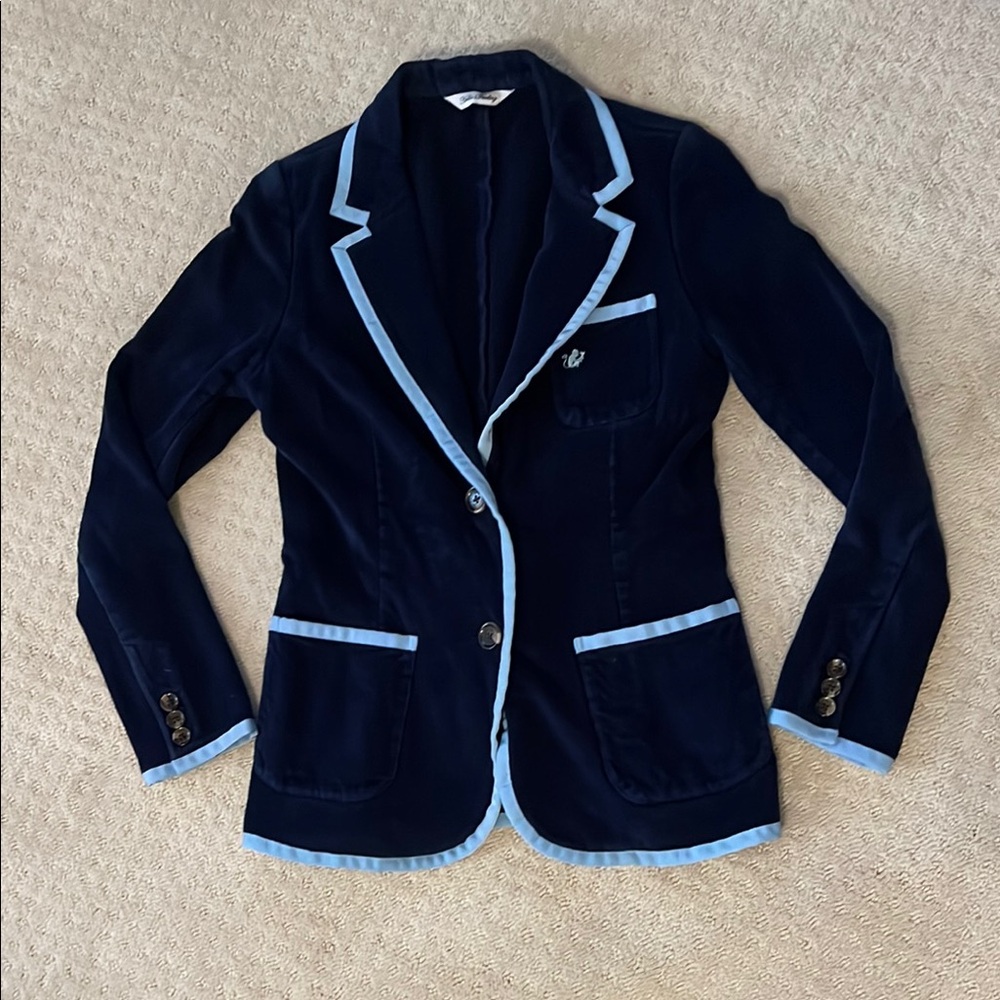Bask Women's Navy Toweling Blazer with Light Blue Trim Size 4 Terry Cloth Pool